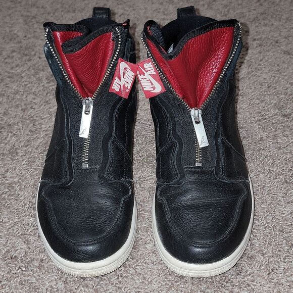Nike Air Jordan 1 Women's Retro High Zip Premium Black & Red Sneaker Shoes Sz 9 - Picture 8 of 16